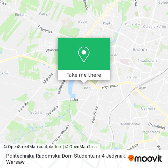 Politechnika Radomska Dom Studenta nr 4 Jedynak map